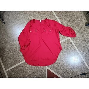 Live 4 Truth Womens Red Roll Tab Sleeve Top 3x V-Neck Pullover Pockets Classic